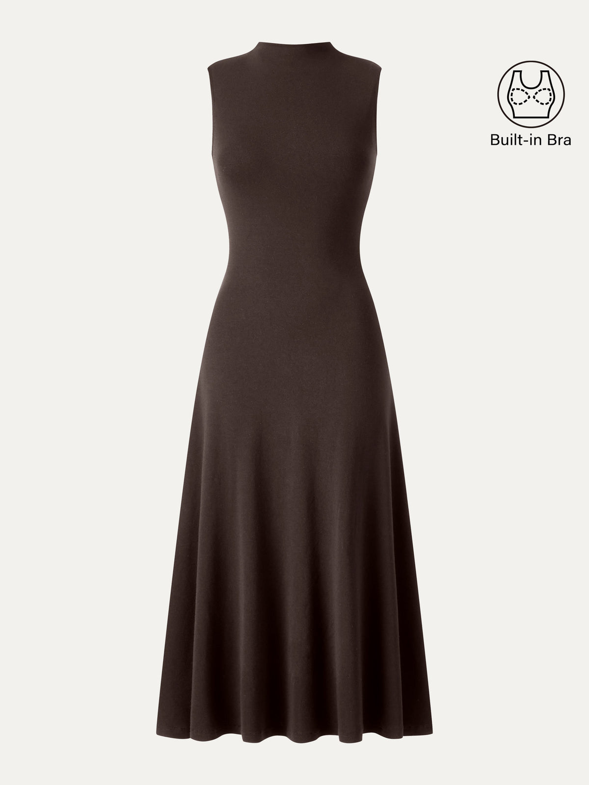 LiteWarm Mock Neck Sleeveless A-Line Midi Built-In Bra Dress — original photo 9