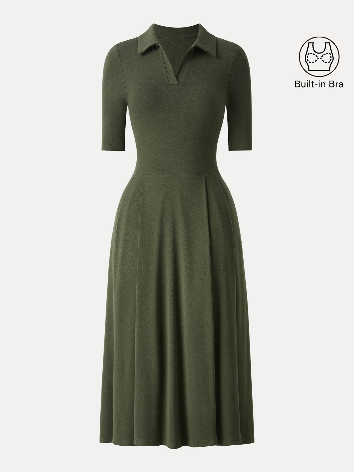 LiteWarm Polo Neck Elbow Length Sleeve Midi Built-In Bra Dress with Pockets — original photo 8