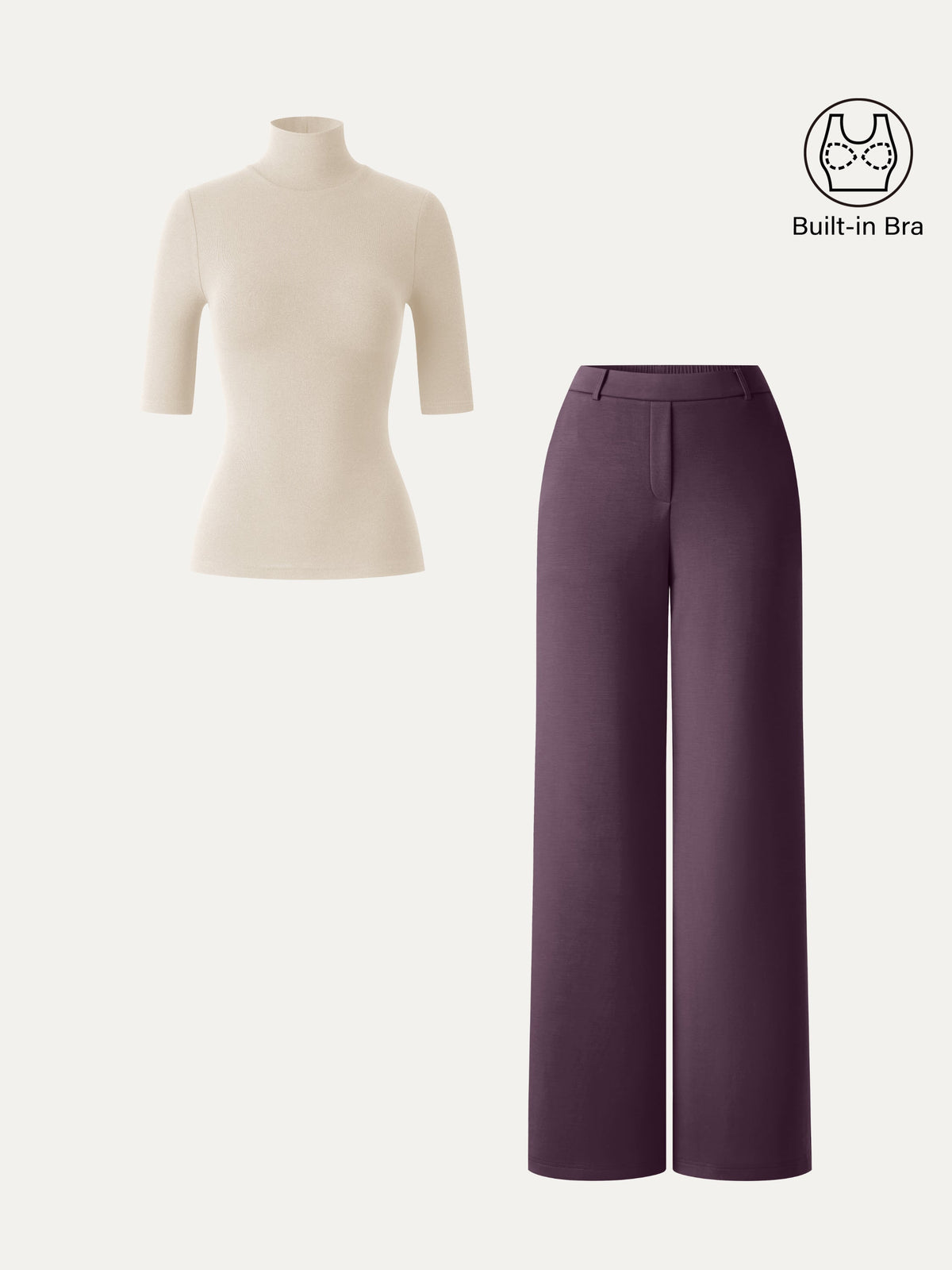 2Pcs Set LiteWarm Elbow Length Sleeve Built-In Bra Top & High-Rise Wide Leg Pants — original photo 9
