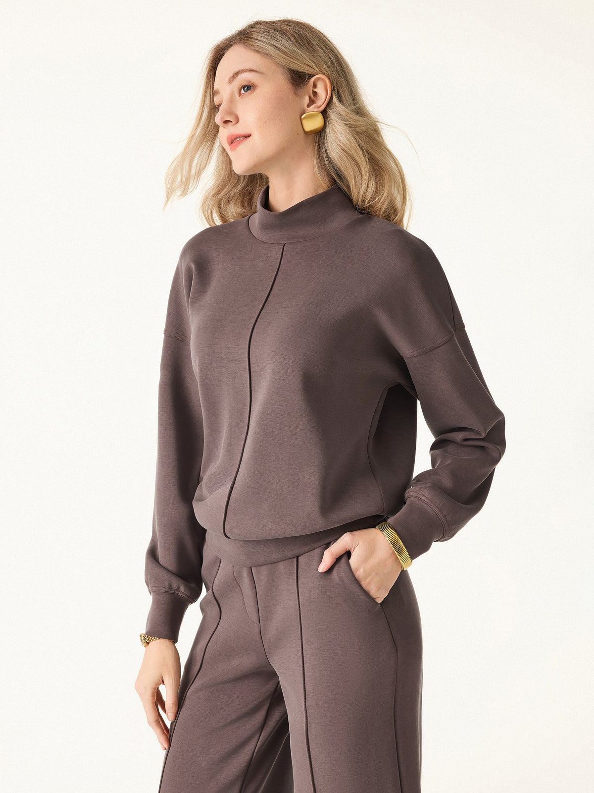 Modal Spacer Mockneck Long Sleeve Pullover Shirt — original photo 5