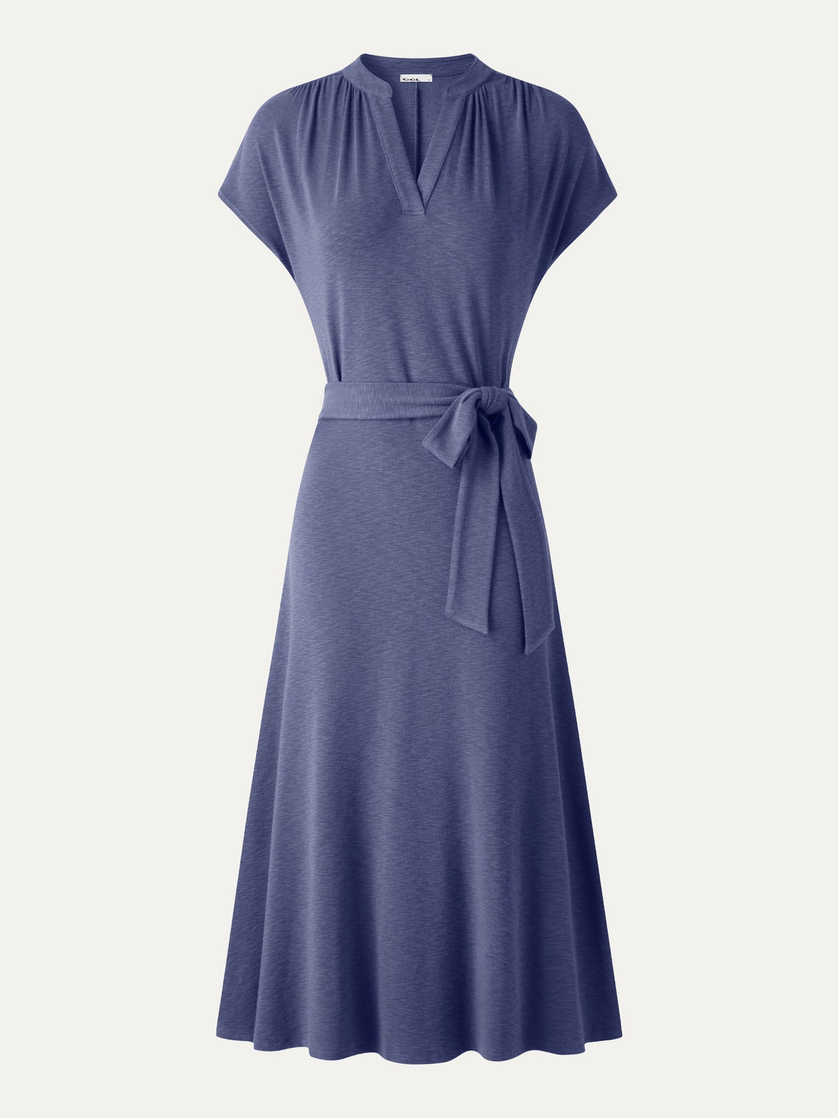 LiteWarm Neck Short Sleeve Belted Midi Dress — original photo 8