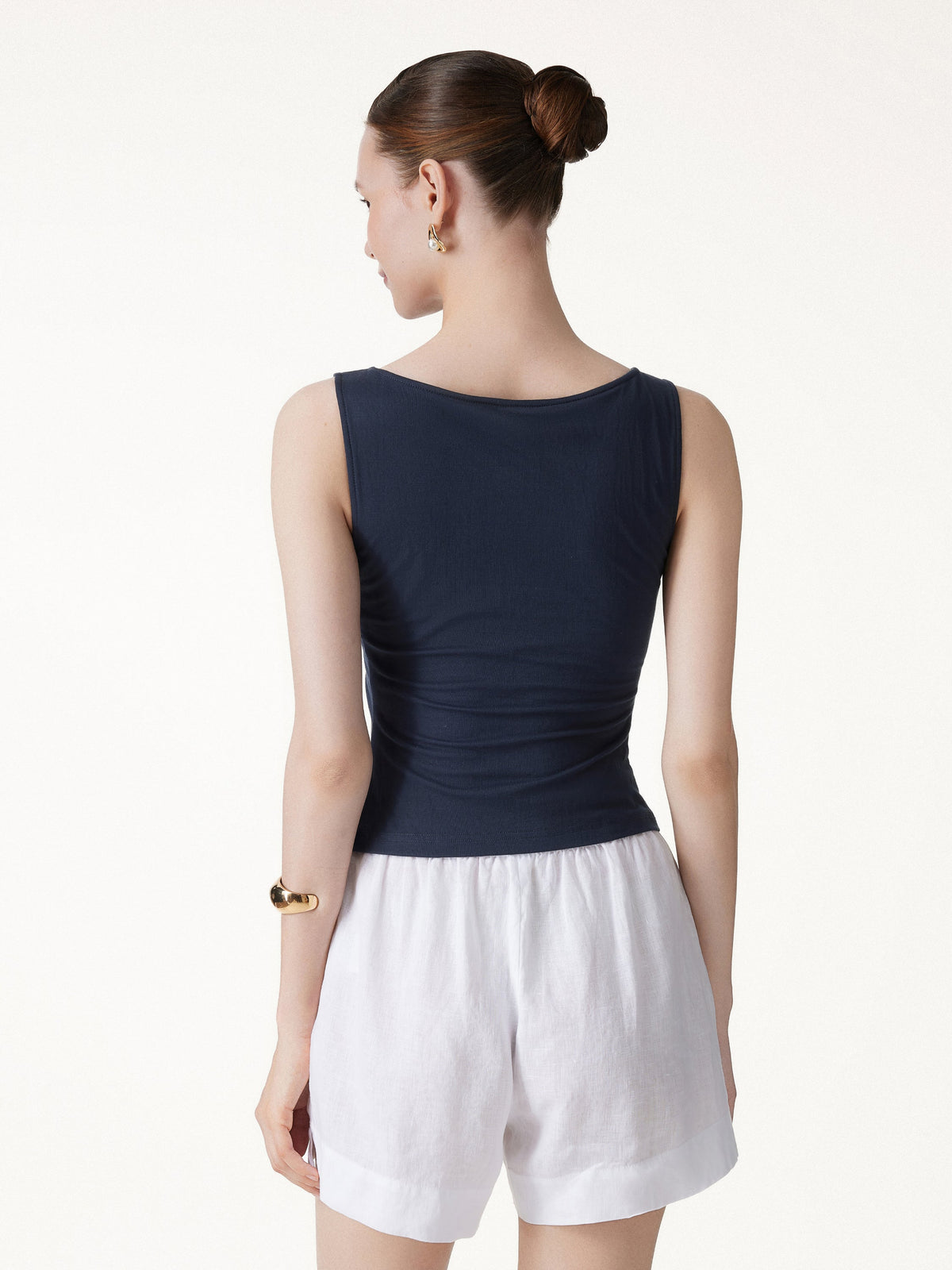 Cotton-Linen Boatneck Cropped Built-In Bra Top — original photo 4