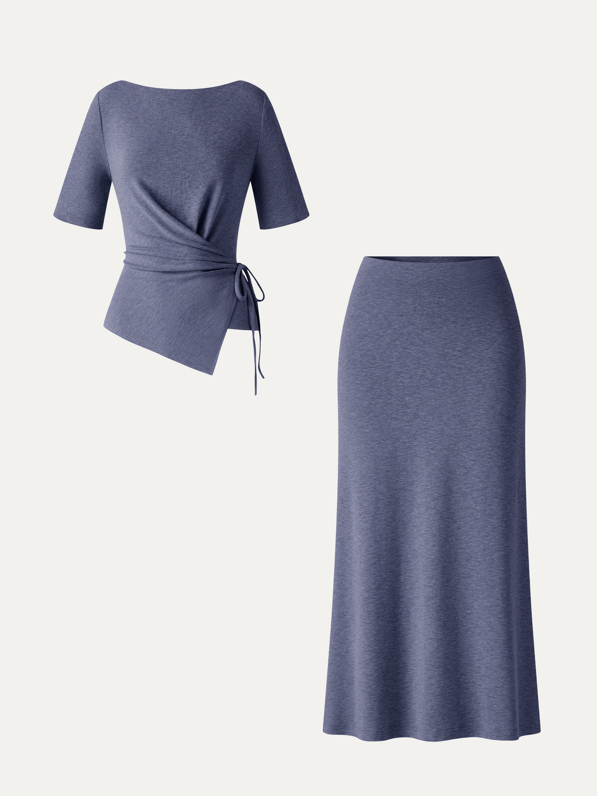 2Pcs Set LiteWarm Short Sleeve Tie-Side Top & Side-Slit A-Line Midi Skirt — original photo 15
