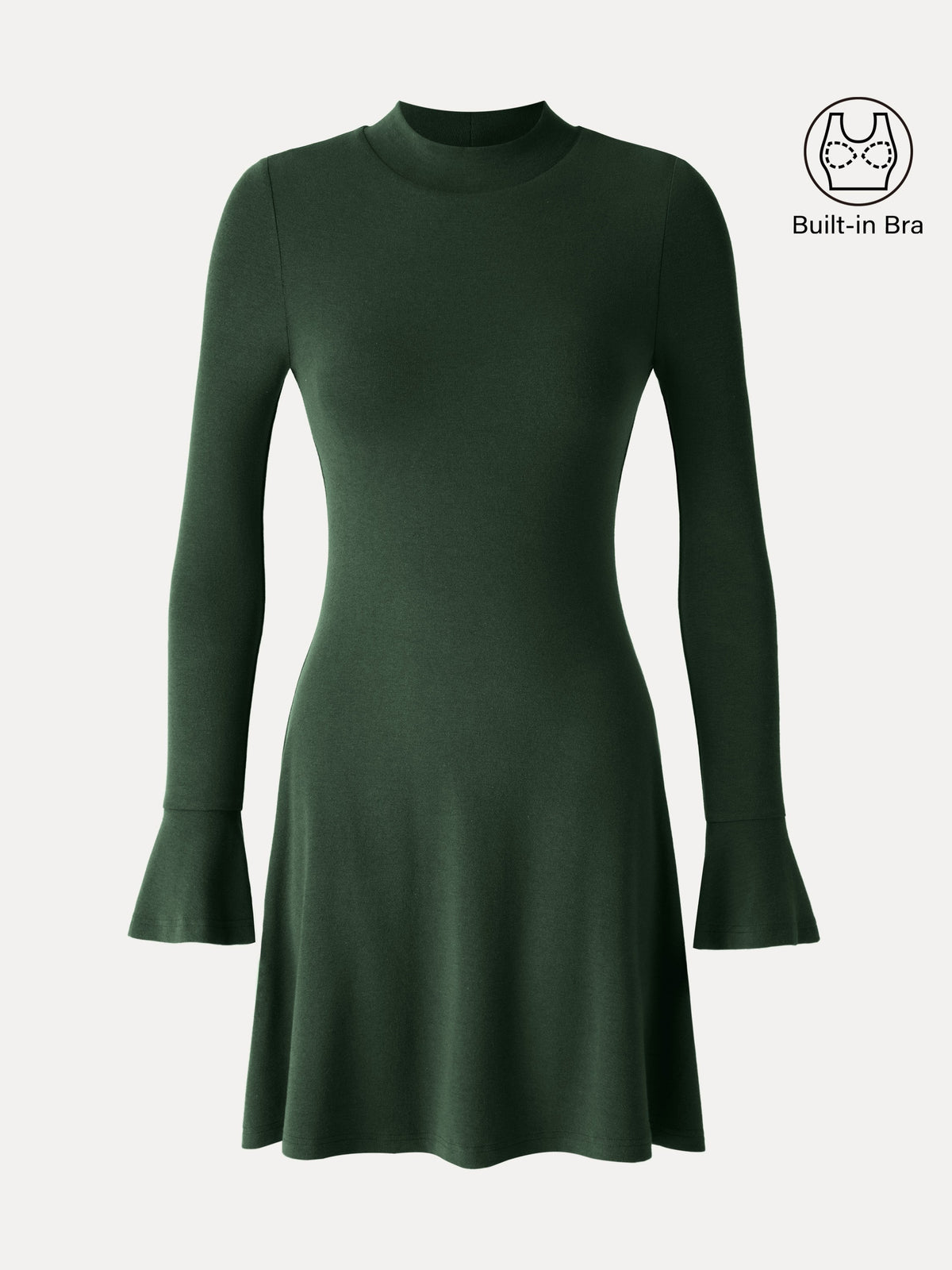 LiteWarm Mock Neck Flared Long Sleeve A-Line Mini Built-In Bra Dress — original photo 7