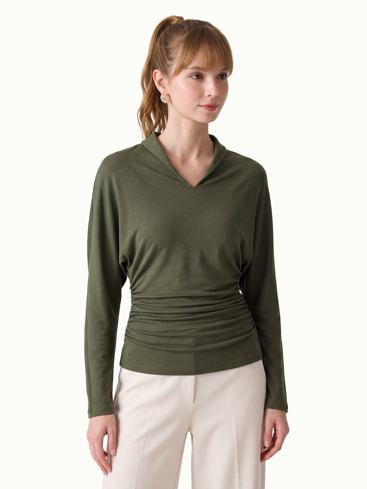 LiteWarm V-Neck Long Sleeve Ruched Top — original photo 7