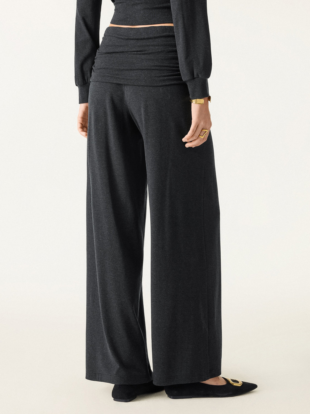 Non-Itchy Wool Blend Drapey Wide Leg Pull-on Pants with Pockets — original photo 4