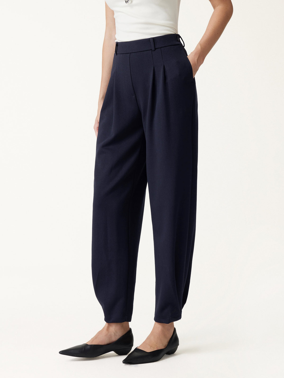 Petite Stretch Ponte High-Rise Ankle Tapered Tuck Pants with Pockets — original photo 3