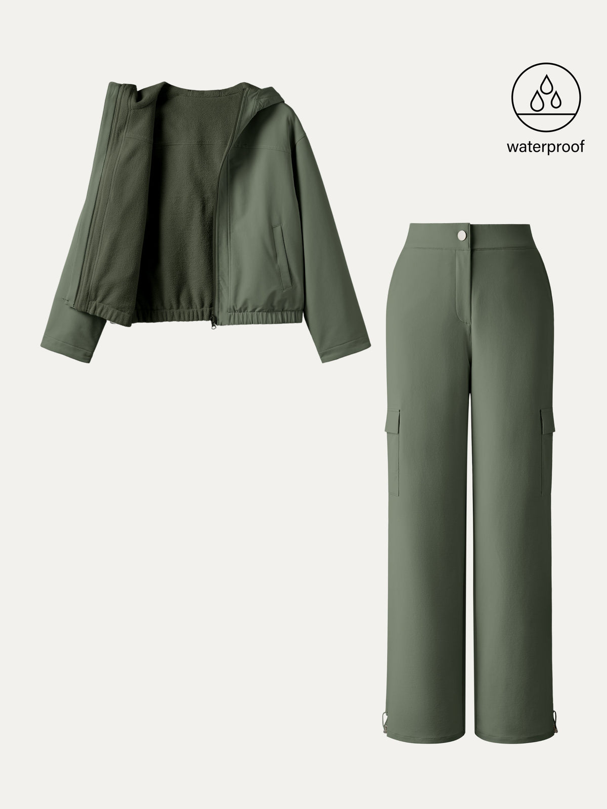 2Pcs Set Fleece Reversable Hooded Jacket & Fleece Lined Cargo Pant — original photo 1