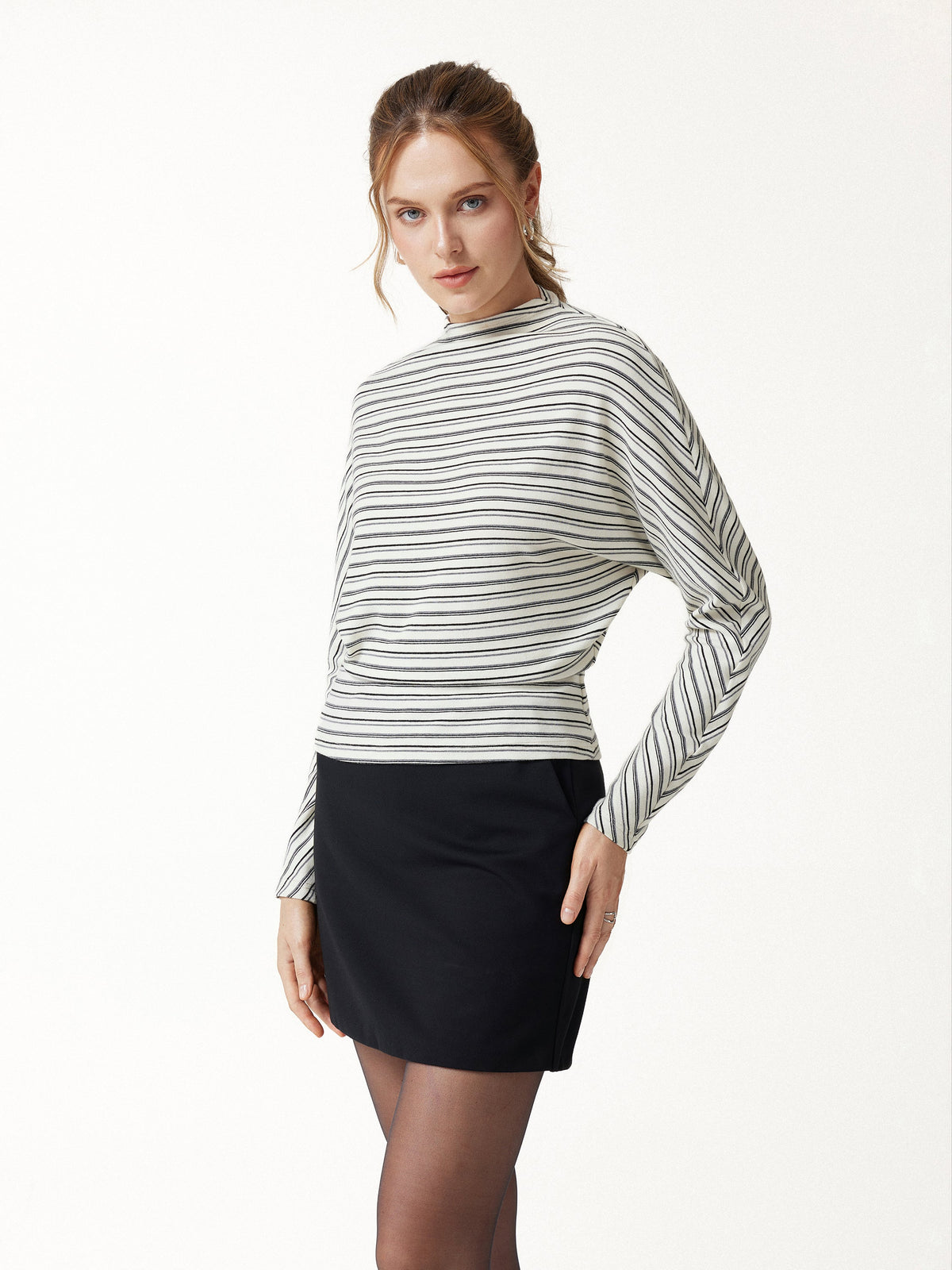 ProWarm Stripe Mock Neck Batwing Sleeve Top — original photo 1