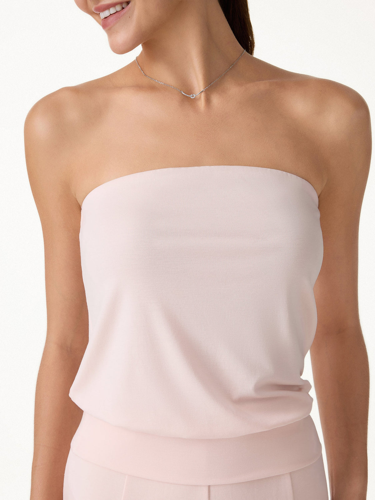 Lyocell Bandeau Banded Hem Built-In Bra Top — original photo 3