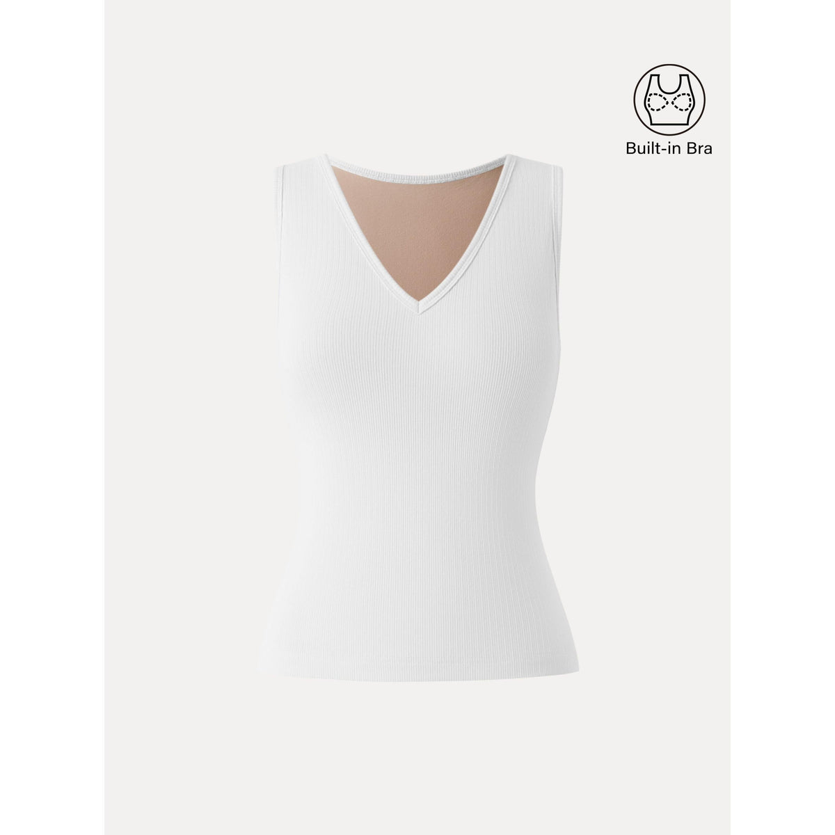 Stretch Cotton Pointelle V-neck Sleeveless Built-In Bra Tank — original photo 8