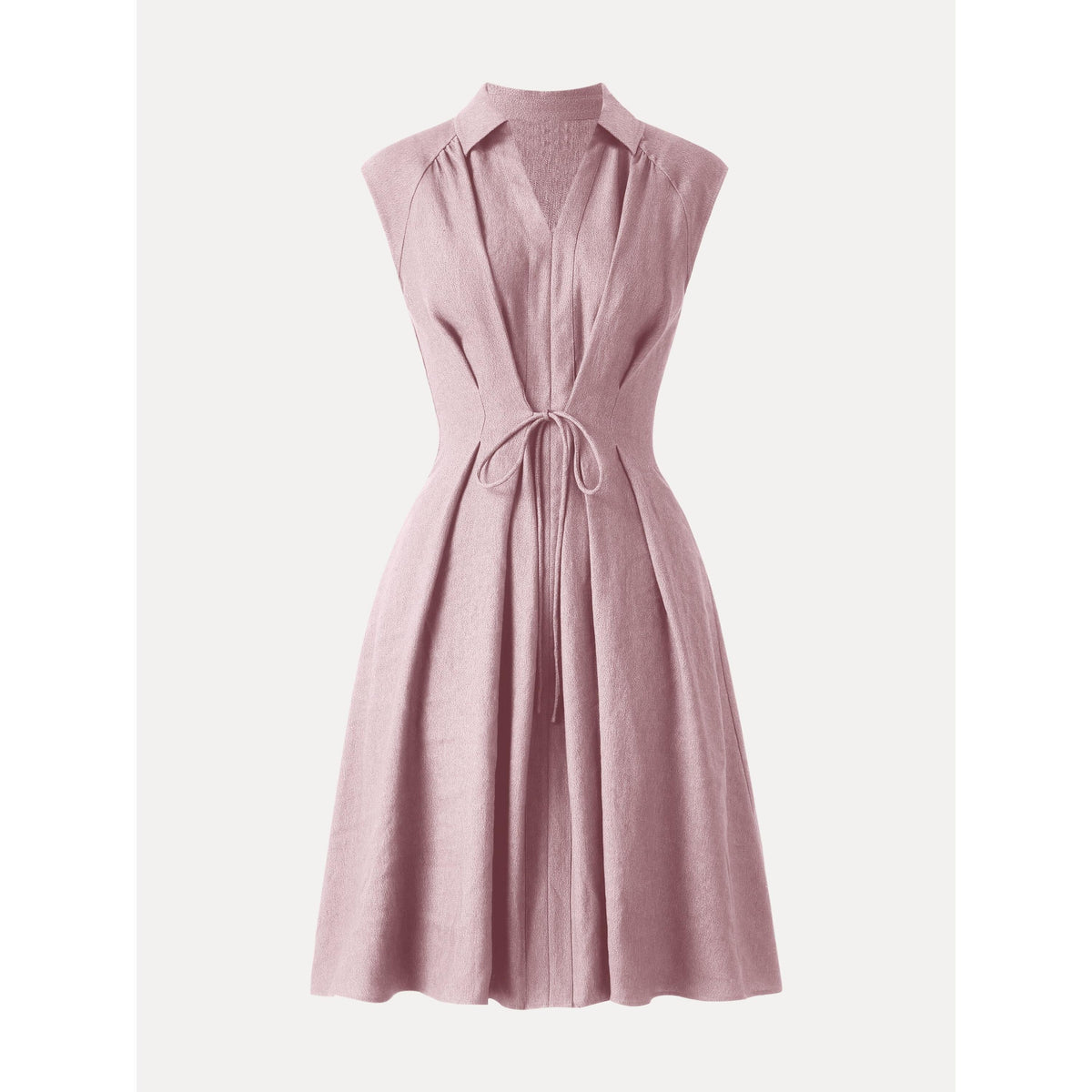 Viscose-Linen Collared V-neck Midi Dress with Drawstring — original photo 8